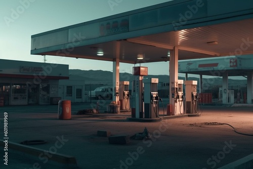 A deserted gas station. Generative AI