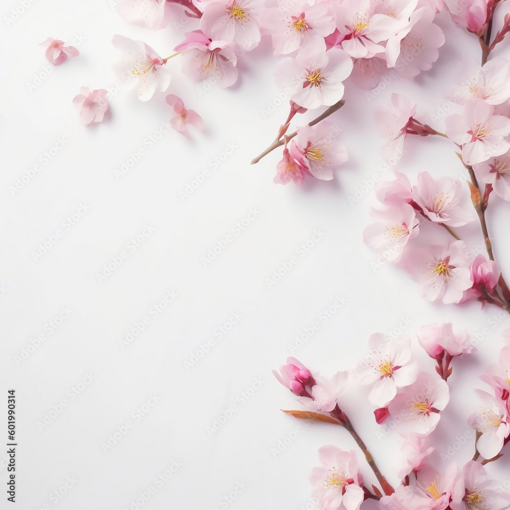 Obraz premium Pink cherry blossom on white background