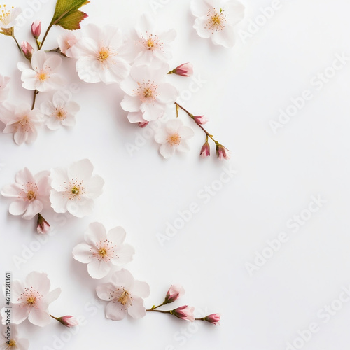 Cherry blossom frame on white background