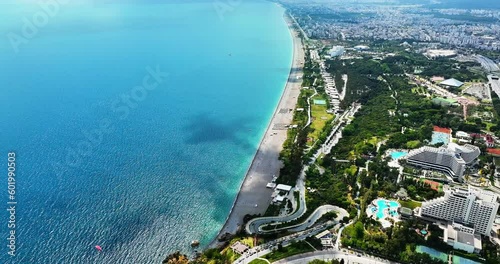 Aerial Drone Footage of Konyaalti Beach in Antalya, Turkey