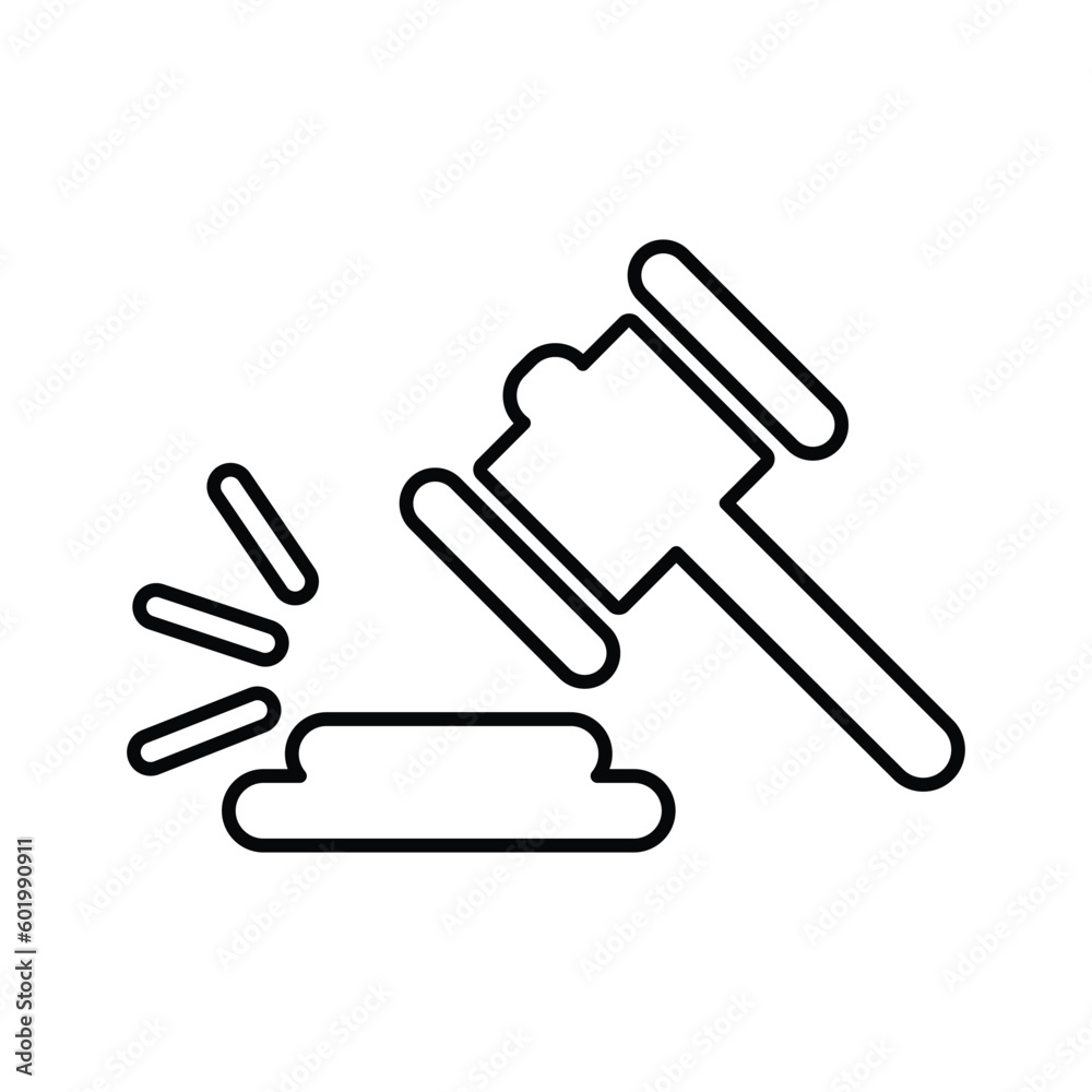 Adjudicate, hammer, justice icon. Line, outline design.
