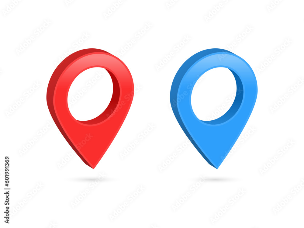 Location pin icon set. Map 3d pins , Isometric red map pointers. Collection of place marker icons in 3d modern. Vector illustration - obrazy, fototapety, plakaty 