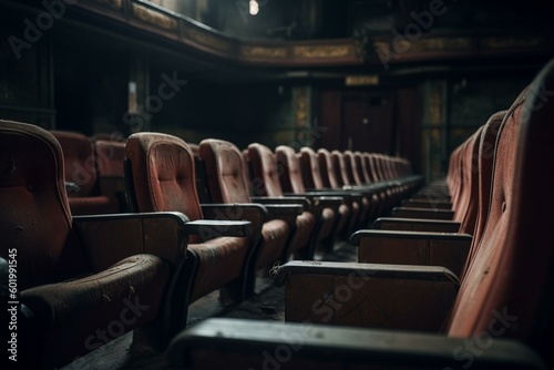 Unoccupied chairs in cinema hall. Generative AI