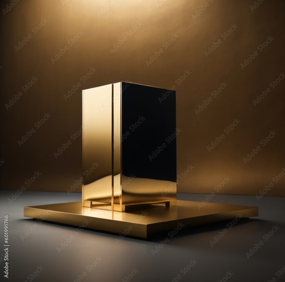 A golden podium counter with a luxury background for a luxury product presentation. Generative AI.