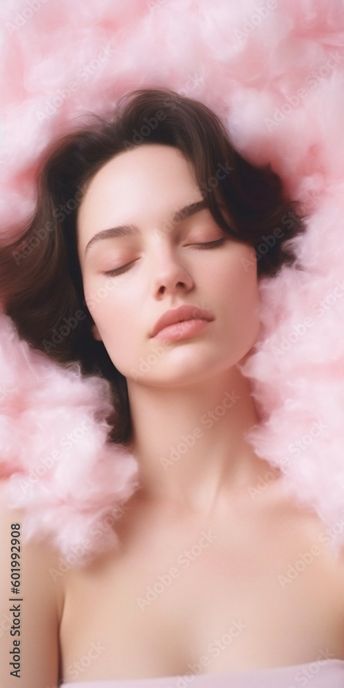 Illustration of a glamour girl on a fantasy soft bed. Created with Generative AI technology. Illustration of a glamour girl on a fantasy soft bed. Created with Generative AI technology.