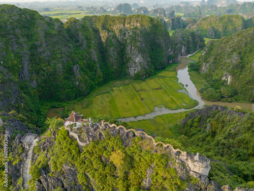 Mua Cave mountain viewpoint in Tam Coc, Ninh Binh, Vietnam. Popular destination. photo