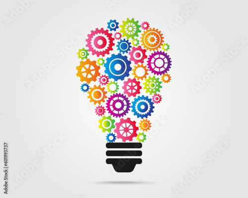 idea light bulb and gear creative colorful. Setting icon concept. cog inovation business. vector illustration flat design.