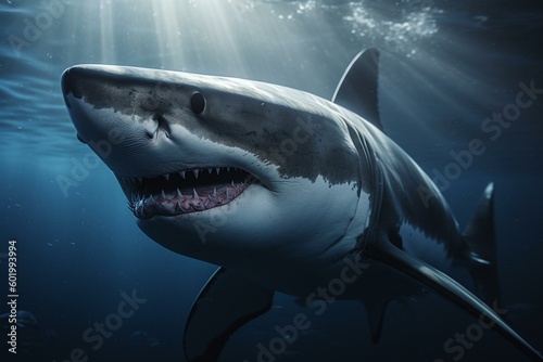 3D render of a large predatory marine animal  the white shark. Generative AI