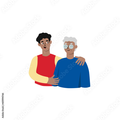 Happy Father's Day. Diversity of male generation. Son and father, grandparent, pensioner. African american characters in vector cartoon style