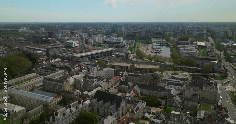Modern, developing city of France near the ocean, which was completely destroyed in the Second World War. Lots of modern architecture. Nantes is the cultural capital of France. Aerial view Modern, developing city of France near the ocean, which was completely destroyed in the Second World War. Lots of modern architecture. Nantes is the cultural capital of France. Aerial view