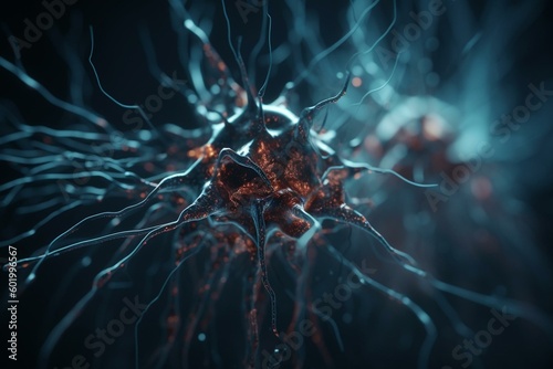 3D illustration of live neurons. Generative AI © Rowen