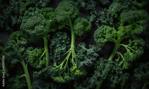 Broccoli rabes on a dark background, Generative AI photo