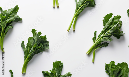 Broccoli rabes on a white background, Generative AI photo