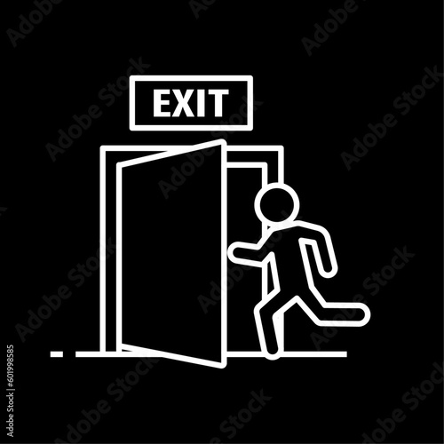 A person running towards the exit door icon. Vector line icon with editable stroke.