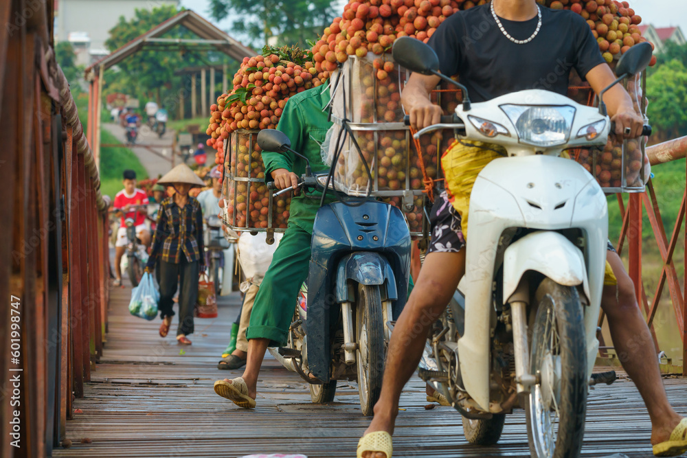 Obraz premium Lychee market in Luc Ngan, Bac Giang, Vietnam during harvesting season