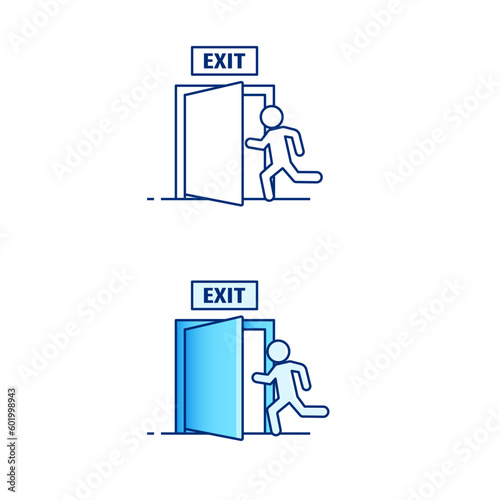 Person fleeing through exit door icon. Vector line icon with editable stroke.