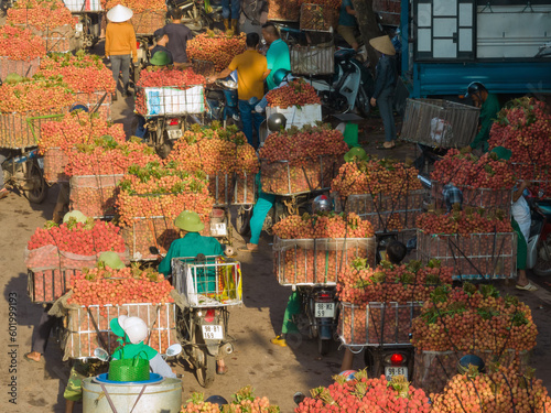 Lychee market in Luc Ngan, Bac Giang, Vietnam during harvesting season