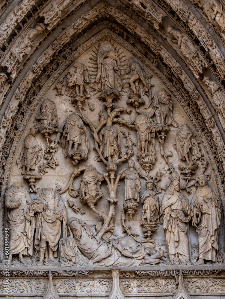 detail Rouen Cathedral tympanum showing Tree of Jesse , France