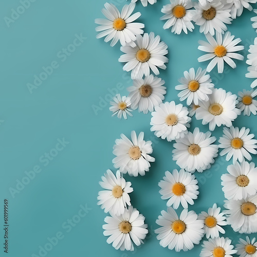 Cute Daisy Flowers Pattern On Blue Background Illustration