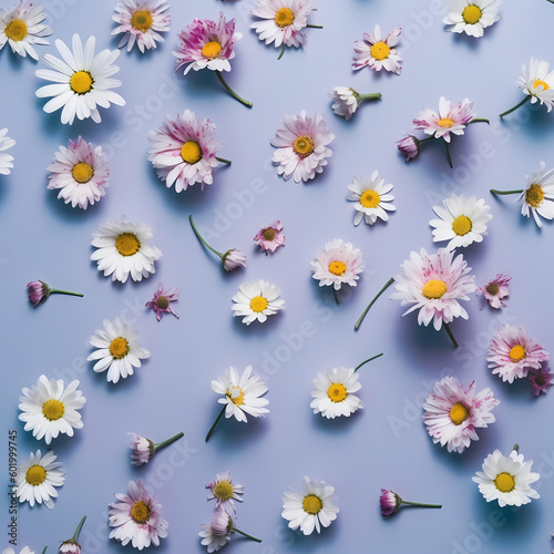 Cute Daisy Flowers Pattern On Purple Background Illustration