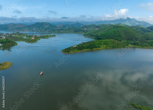 Aerial view of Cam Son lake, Luc Ngan landscape, Bac Giang, Vietnam photo