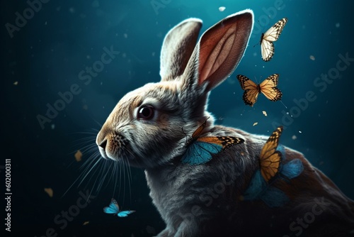 Abstract rabbit with butterfly. Generative AI