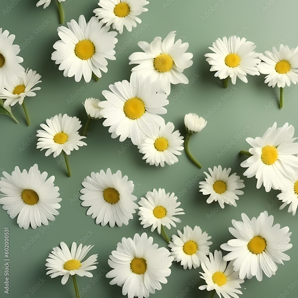 Cute Daisy Flowers Pattern On Soft Green Background Illustration