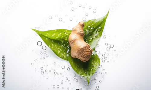 Wild ginger with water drops on white background, Generative AI photo