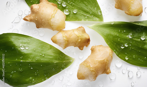 Wild ginger with water drops on white background, Generative AI photo