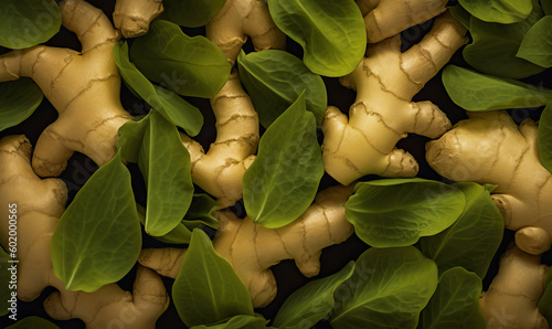 Wild ginger on a dark background, Generative AI photo