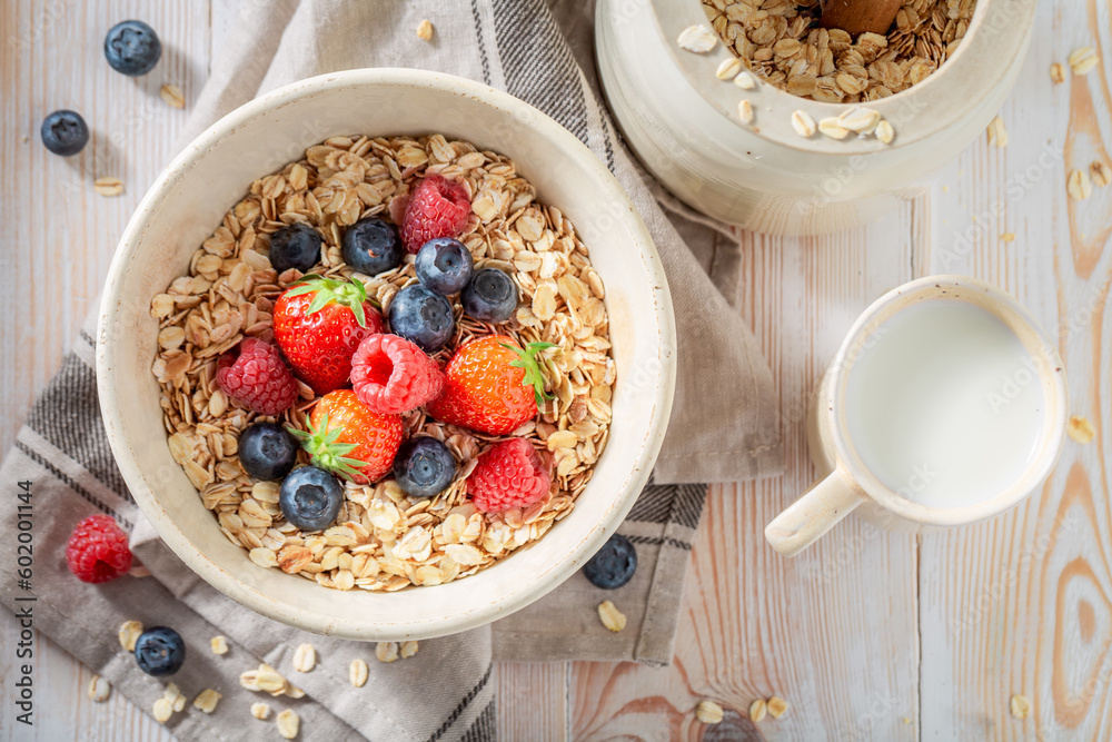 Fresh and sweet oats with berry fruits and seeds. Fresh and sweet oats with berry fruits and seeds.