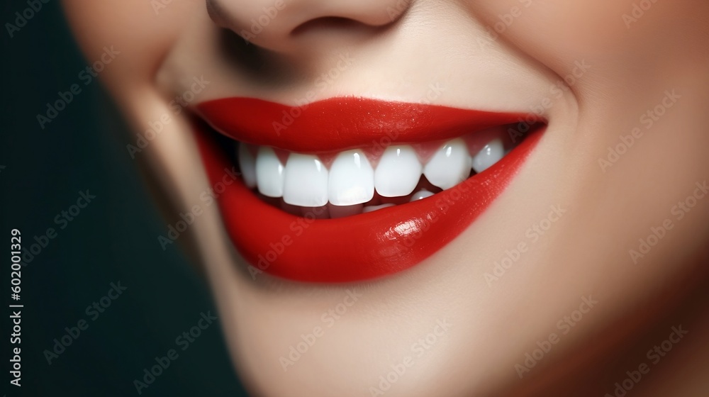 This is an advertisement for Banner's tooth whitening services, showcasing a close-up of a female's perfect white teeth with a shade guide to illustrate the bleach color. Generative AI This is an advertisement for Banner's tooth whitening services, showcasing a close-up of a female's perfect white teeth with a shade guide to illustrate the bleach color. Generative AI