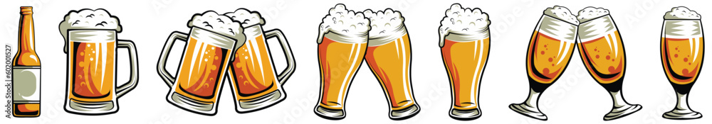 Beer glassware guide. Various types of beer glasses. Hand drawn vector illustration. - obrazy, fototapety, plakaty 