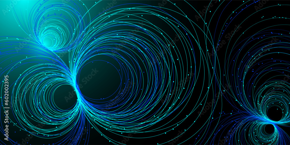 Technological background, neural networks, big data, artificial intelligence. Chaotically flying circles and dots on a blue background. Vector background Technological background, neural networks, big data, artificial intelligence. Chaotically flying circles and dots on a blue background. Vector background