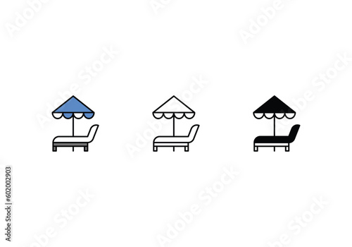 Sun Bed Icons in three styles vector stock illustrations.sutiable mobile apps web and ui ux