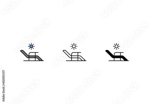 Sun Bed Icons in three styles vector stock illustrations.sutiable mobile apps web and ui ux