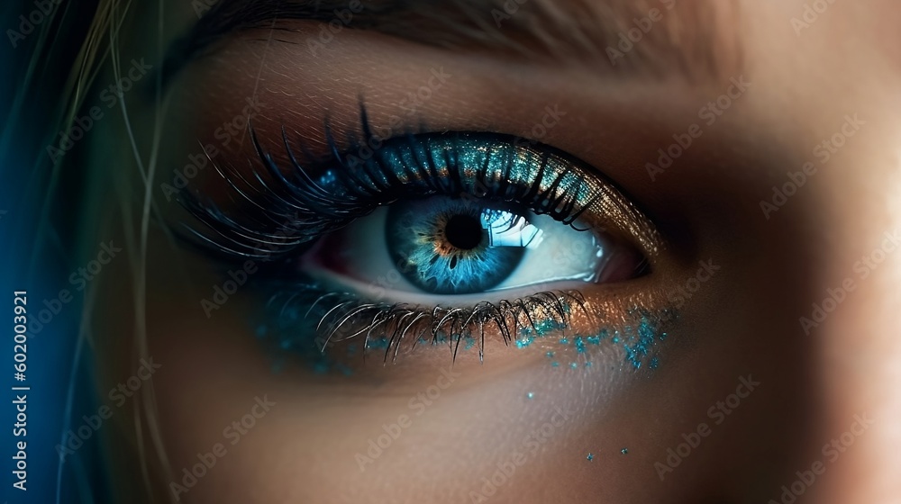 Bright beautiful eye make up. Generative AI Bright beautiful eye make up. Generative AI