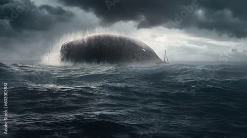 Whale Breaching Surface Heavy Dark Seas AI Generative © Image Lounge