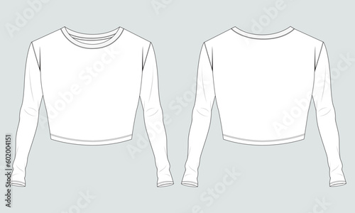 Photographie Long sleeve t shirt tops blouse technical drawing fashion flat sketch vector ill