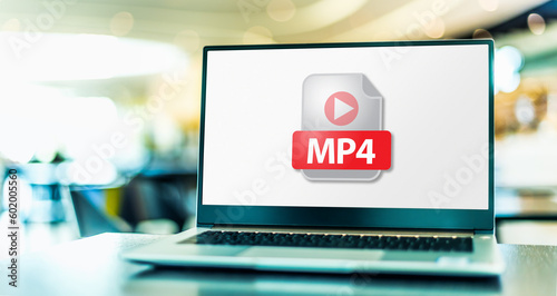 Laptop computer displaying the icon of MP4 file