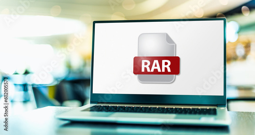 Laptop computer displaying the icon of RAR file