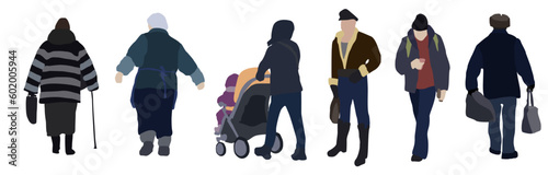 Set of images of different people in winter clothes. City flat infographic