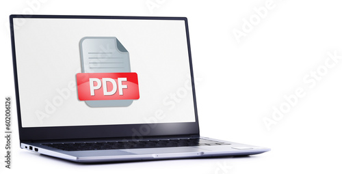 Laptop computer displaying icon of PDF file