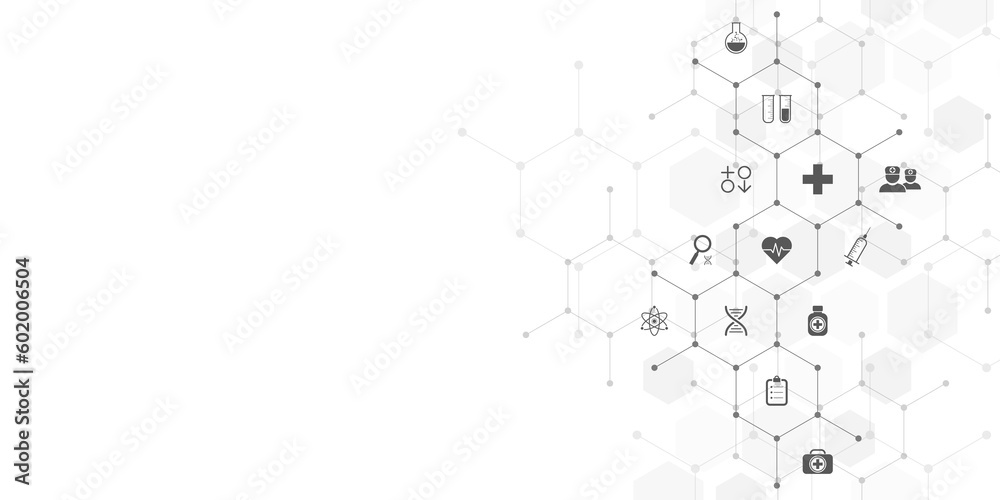 Medical background and healthcare technology with flat icons and symbols Medical background and healthcare technology with flat icons and symbols