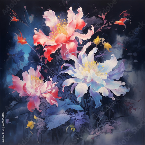 Oil painting flowers background, Ai generated