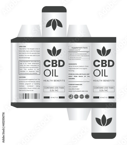 CBD Box design template for CBD label design, Product Packaging Design, Dropper Bottle Label Design, Health and Medicine Box Template