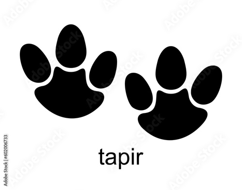 Tapir Footprint. Tapir track. Herbivorous animals from the order of ungulates Mammal animal. Black Silhouette Design. Vector illustration isolated on white background