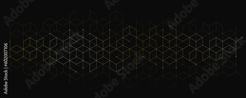 The graphic design elements with isometric shape golden blocks. Abstract geometric background
