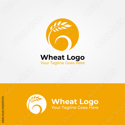 Orange brown Wheat Logo Vector Design with Round Logo shape, Suitable for Cake shop, Bakery, Food Shop Logo