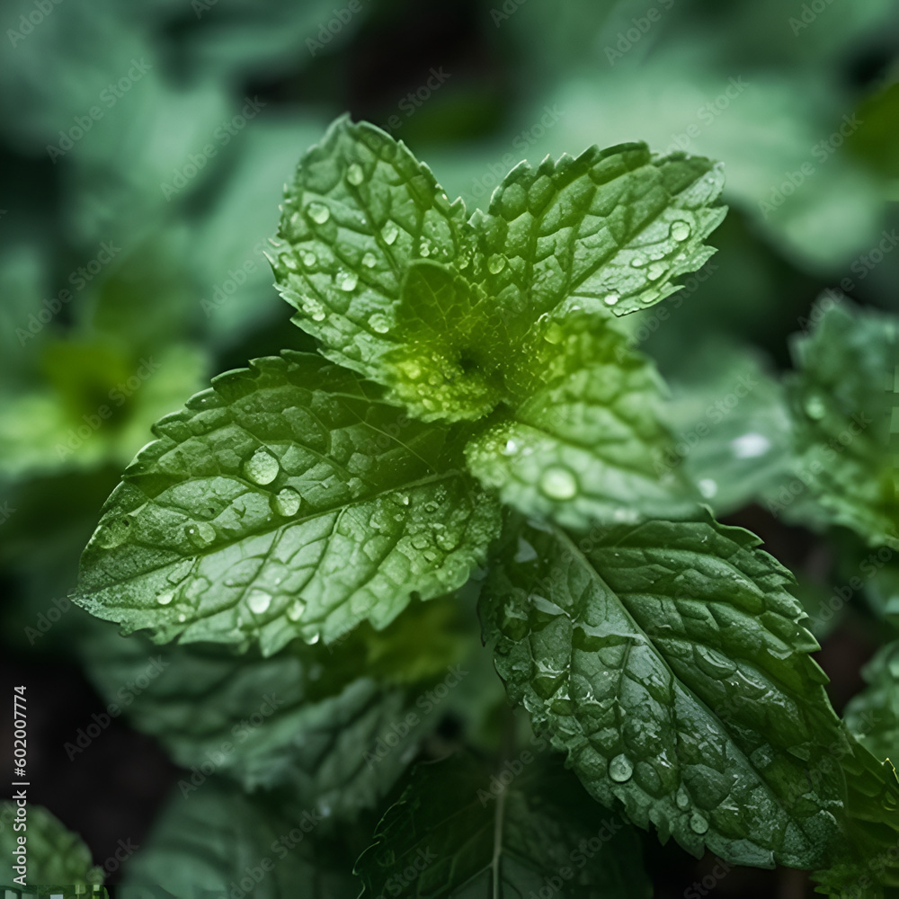 Green mint leaves close up, top view, gardening theme. Generative AI
Green mint leaves close up, top view, gardening theme. Generative AI